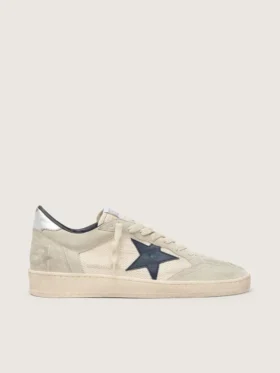 Women's Ball Star LTD in gray suede with blue star and cream-colored crochet inserts