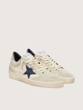 Women’s Ball Star LTD in gray suede with blue star and cream-colored crochet inserts