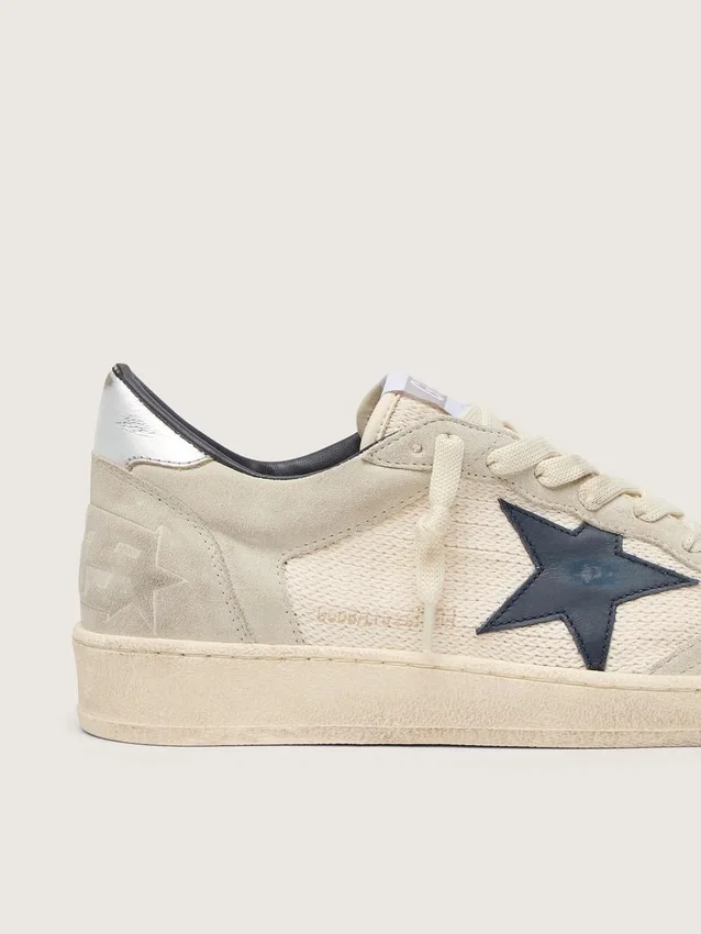 Women's Ball Star LTD in gray suede with blue star and cream-colored crochet inserts