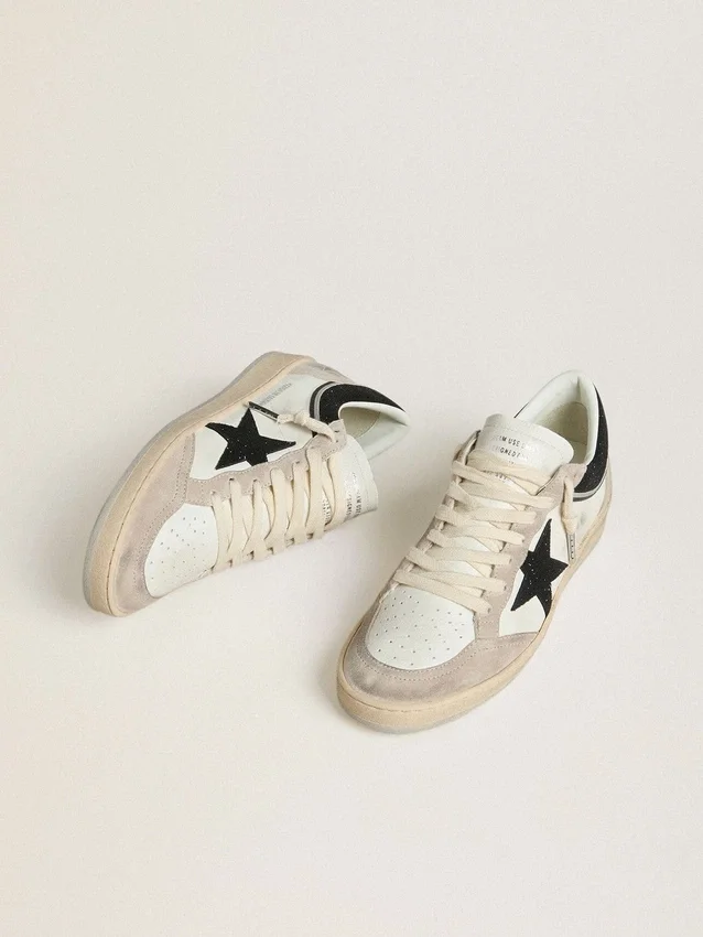 Women's Ball Star LTD in nappa with black crystal star and beige suede inserts