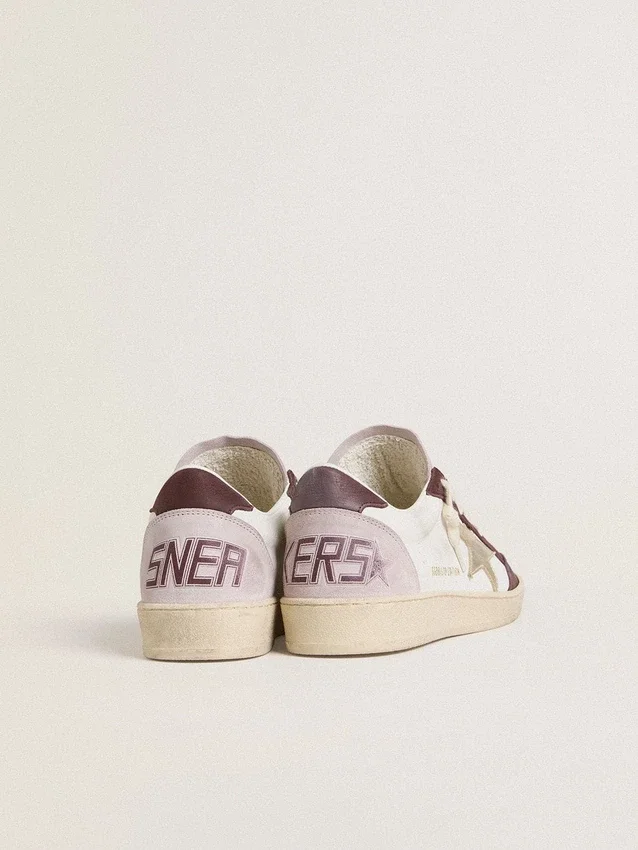 Women's Ball Star LTD in nappa with platinum foiled leather star and burgundy nubuck leather heel tab