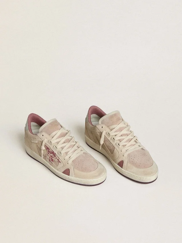 Women's Ball Star LTD in pink and beige suede with pearl-gray leather heel tab