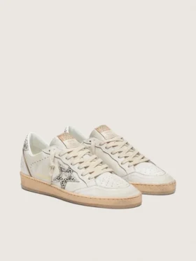 Women’s Ball Star LTD in white leather with animal-print pony skin star