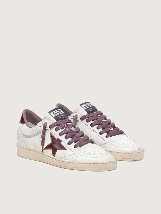 Women’s Ball Star LTD in white leather with burgundy leather star