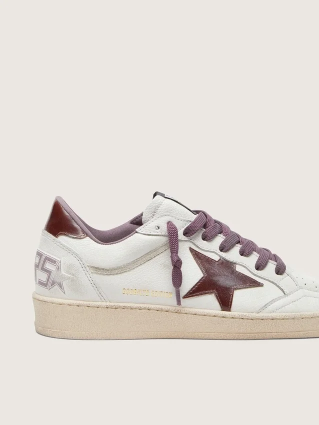 Women’s Ball Star LTD in white leather with burgundy leather star