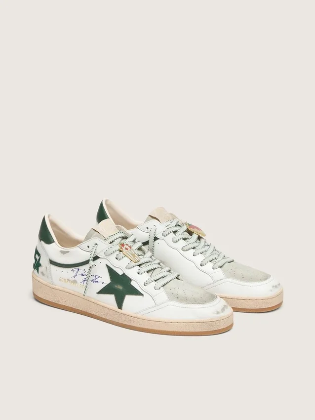Women’s Ball Star LTD in white leather with green star and Skins