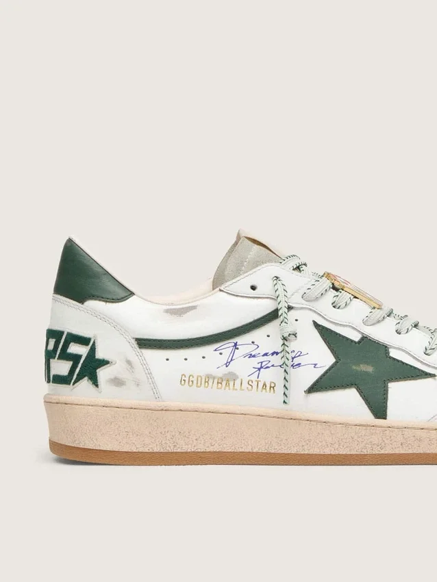 Women’s Ball Star LTD in white leather with green star and Skins