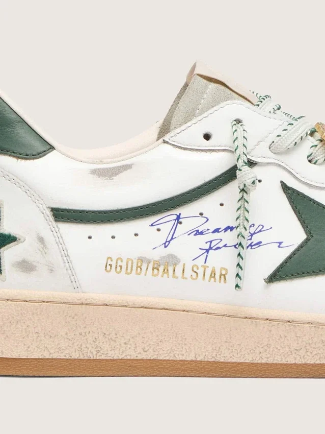 Women’s Ball Star LTD in white leather with green star and Skins