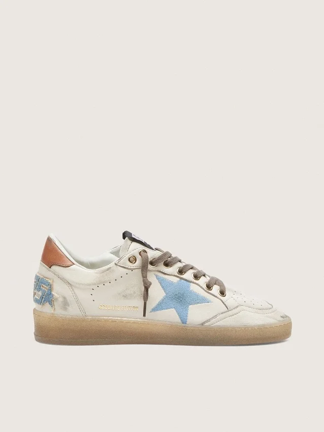 Women’s Ball Star LTD in white leather with light blue embroidered star