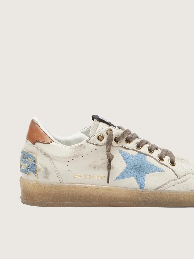 Women’s Ball Star LTD in white leather with light blue embroidered star