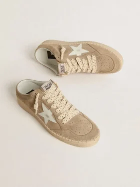Women’s Ball Star Sabot in beige suede with white leather star