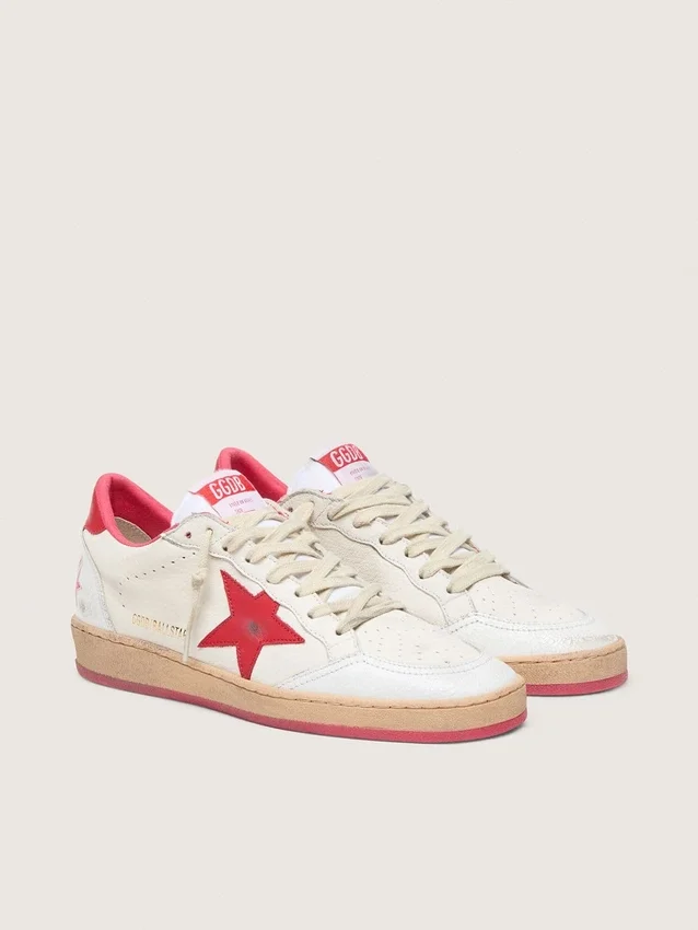 Men’s Ball Star Wishes in white leather with a red star and heel tab