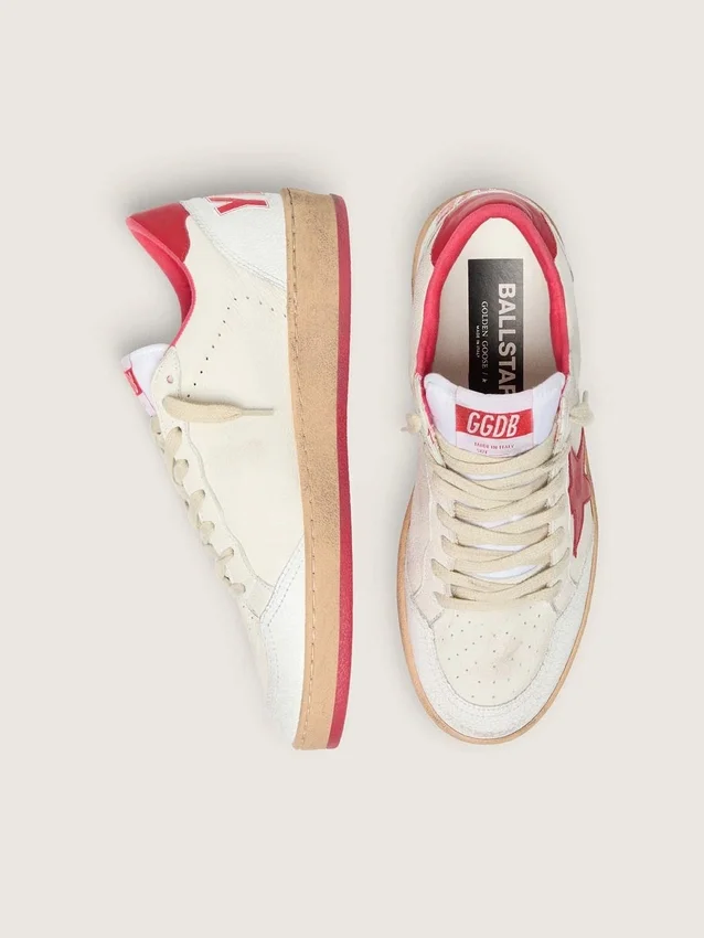 Men’s Ball Star Wishes in white leather with a red star and heel tab