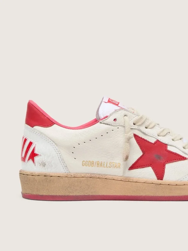 Men’s Ball Star Wishes in white leather with a red star and heel tab