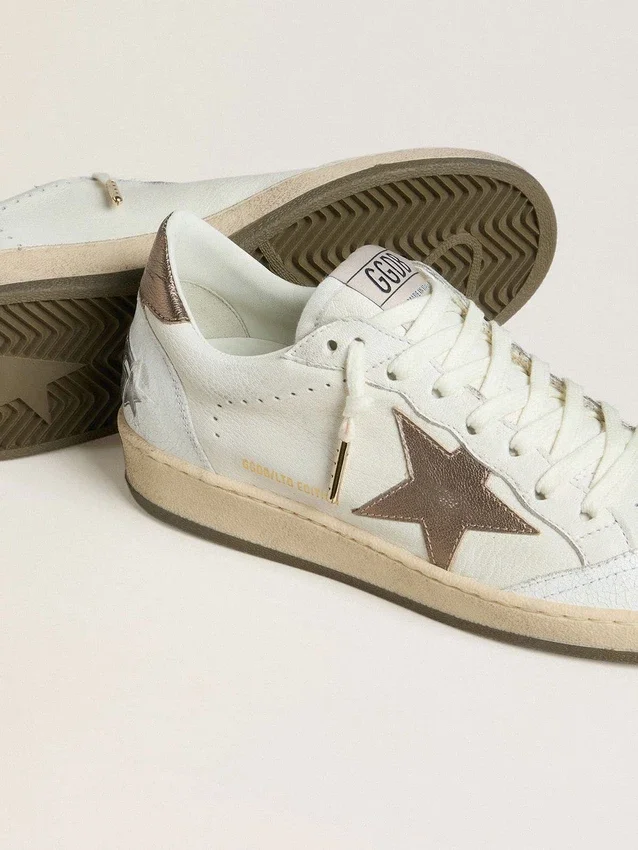 Women’s Ball Star Wishes in white leather with metallic bronze leather star