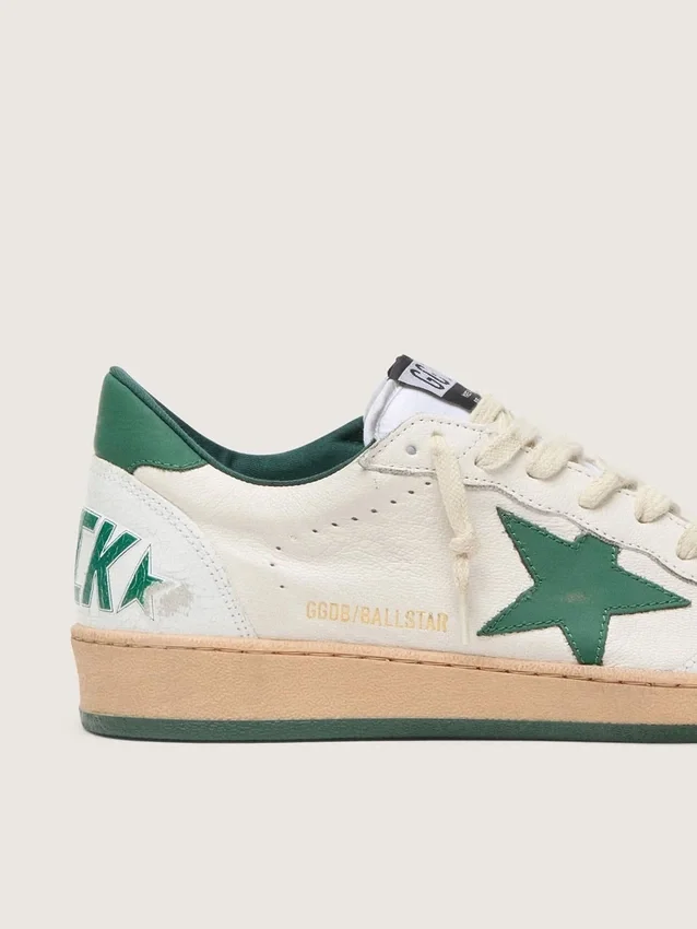 Women's Ball Star Wishes in white nappa leather with green leather star and heel tab