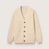 Women’s beige cardigan with 'Golden' lettering on the back
