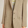 Women's beige pinstripe single-breasted jacket with an oversized fit