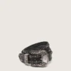 Women's belt in black leather with studs