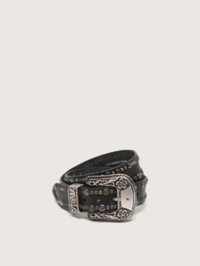 Women's belt in black leather with studs