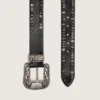 Women's belt in black leather with studs