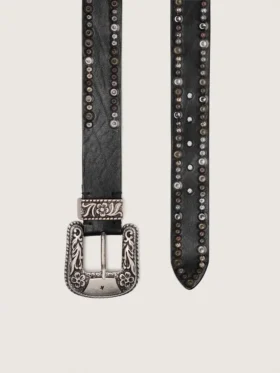 Women’s belt in black leather with studs