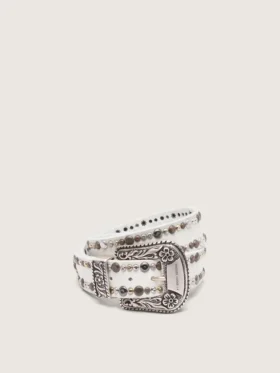 Women's belt in white leather with colored studs