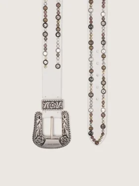 Women’s belt in white leather with colored studs