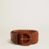 Women's belt in woven brown leather