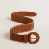 Women's belt in woven brown leather