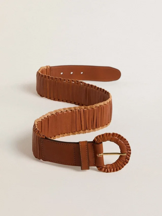 Women's belt in woven brown leather