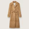 Women's belted trench coat in sand-colored suede