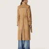 Women's belted trench coat in sand-colored suede