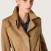 Women's belted trench coat in sand-colored suede