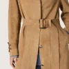 Women's belted trench coat in sand-colored suede