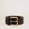 Women’s black belt in washed leather with gold studs