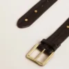 Women’s black belt in washed leather with gold studs