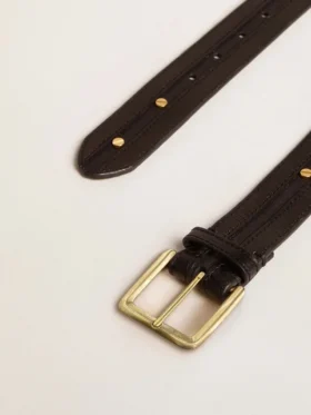 Women’s black belt in washed leather with gold studs