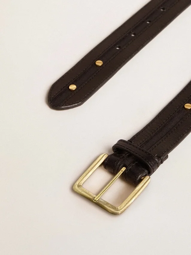 Women’s black belt in washed leather with gold studs