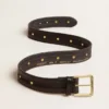 Women’s black belt in washed leather with gold studs