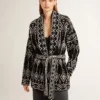 Women’s black cardigan with belt and crystals