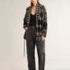 Women’s black cardigan with belt and crystals
