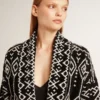 Women’s black cardigan with belt and crystals