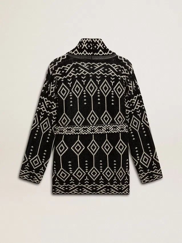 Women’s black cardigan with belt and crystals