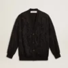 Women's black cardigan with tone-on-tone toile de jouy bead embroidery