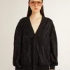 Women's black cardigan with tone-on-tone toile de jouy bead embroidery