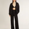 Women's black cardigan with tone-on-tone toile de jouy bead embroidery