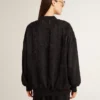 Women's black cardigan with tone-on-tone toile de jouy bead embroidery