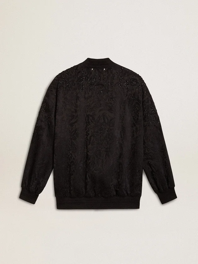 Women's black cardigan with tone-on-tone toile de jouy bead embroidery