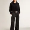 Women’s black chenille sweatshirt with embroidery on the back